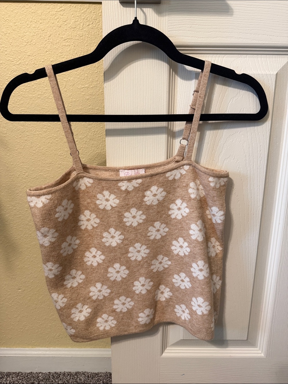 Pink Lily Beige Floral Knit Camisole